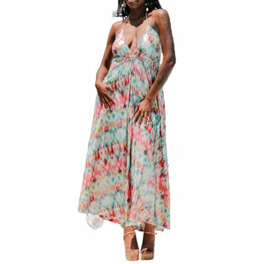Gold & Silver Paris Luxe De Feuille Saint Tropez Maxi Dress In Multi In Blue