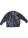 Gold & Silver Women's Leather Bomber Jacket In Black In Black
