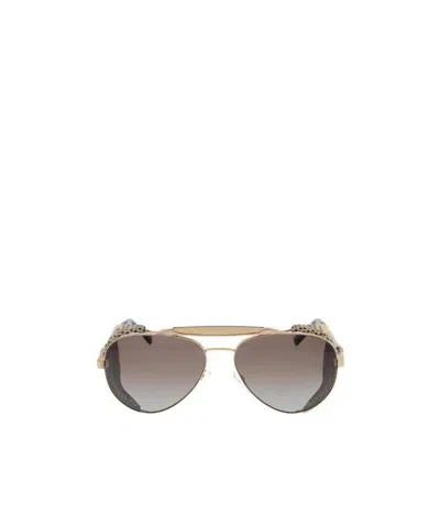 Gold And Wood Logo Sunglasses In Gray