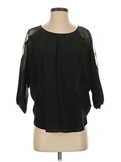 Pre-owned Gold Hawk 3/4 Sleeve Silk Top Black Cold Shoulder Neckline Tops