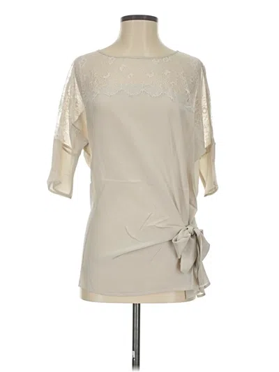 Pre-owned Gold Hawk 3/4 Sleeve Silk Top Ivory One Shoulder Neckline Tops