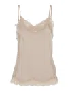 Gold Hawk Beige Sleeveless Top With Adjustable Spaghetti Straps And Floral Emellishment