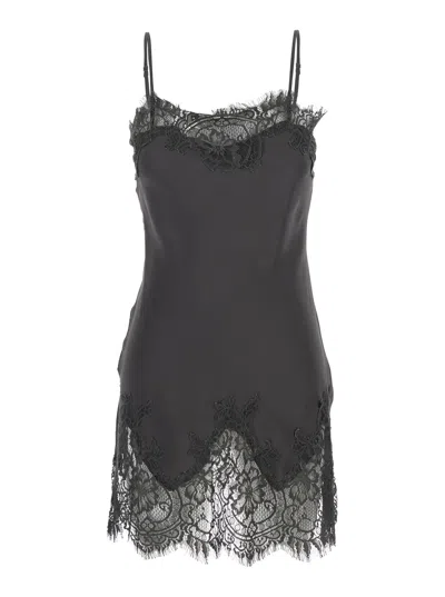 Gold Hawk Black Dress With Lace Embroidery Details And Thin Straps In Fabric Woman