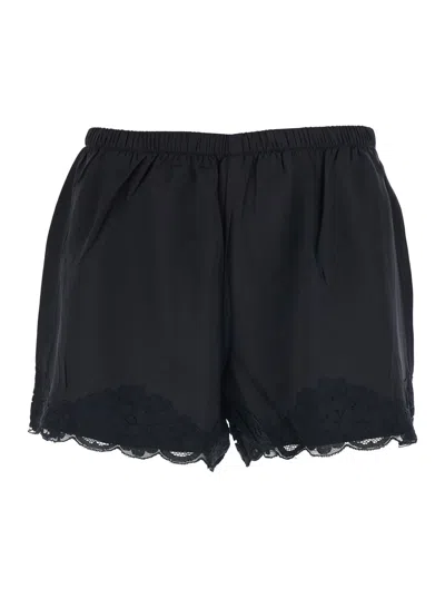 GOLD HAWK BLACK SHORTS WITH ELASTIC WAIST AND LACE DETAILS IN SILK WOMAN