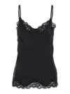 Gold Hawk Black Sleeveless Top With Adjustable Spaghetti Straps And Floral Emellishment In Black