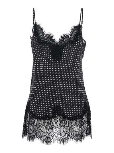 Gold Hawk Black V-neck Top With All-over Print And Lace Details In Fabric Woman