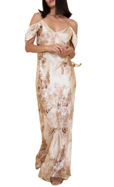 Gold Hawk Capri Noa Long Dress In Raffia Floral In Multi