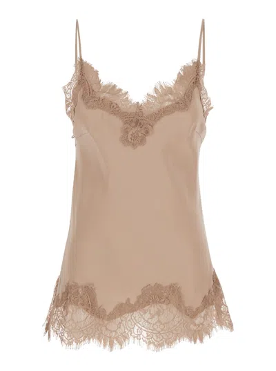 GOLD HAWK COCO BEIGE CAMIE TOP WITH TONAL LACE TRIM IN SILK WOMAN