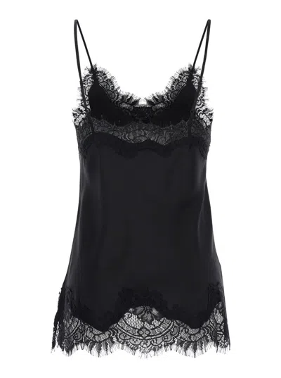 GOLD HAWK 'COCO' BLACK CAMIE TOP WITH TONAL LACE TRIM IN SILK WOMAN