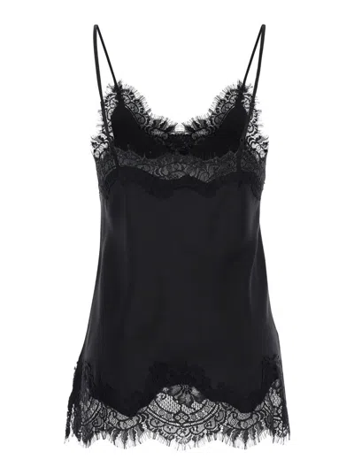Gold Hawk 'coco' Black Camie Top With Tonal Lace Trim In Silk Woman