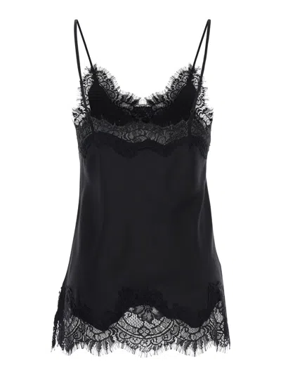 GOLD HAWK COCO BLACK CAMIE TOP WITH TONAL LACE TRIM IN SILK WOMAN