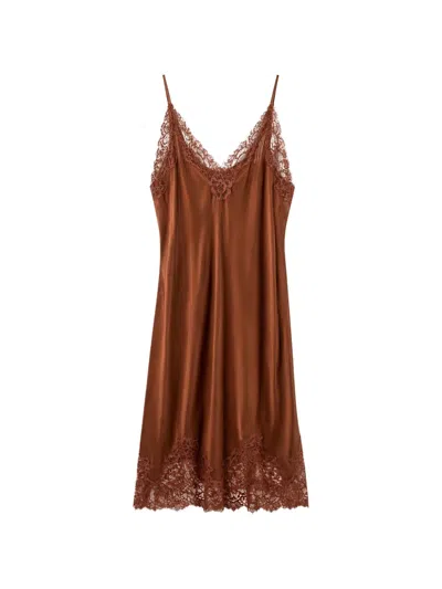 Gold Hawk Coco Bodice Lace-trim Slip Dress In Brown