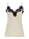 GOLD HAWK COCO PEARL WHITE CAMIE TOP WITH BLACK LACE TRIM IN SILK WOMAN
