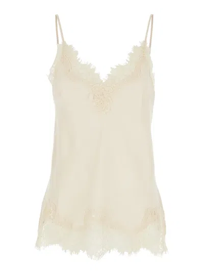 Gold Hawk Coco White Camie Top With Tonal Lace Trim In Silk Woman