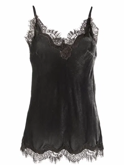 Gold Hawk Dark Grey Dark Grey Lace Trim Sleeveless Top
