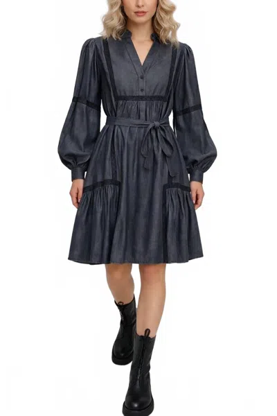Gold Hawk Denim Tencel Lace Trim Dress In Dark Grey In Gray