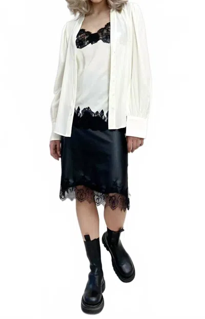 Gold Hawk Faux Leather Bias Skirt In Black