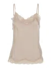 Gold Hawk Beige Sleeveless Top With Adjustable Spaghetti Straps And Floral Emellishment In Beige