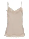 Gold Hawk Beige Sleeveless Top With Adjustable Spaghetti Straps And Floral Emellishment
