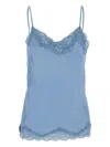 Gold Hawk Light Blue Sleeveless Top With Adjustable Spaghetti Straps And Floral Emellishment In Silk Woman