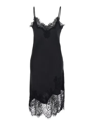 GOLD HAWK 'GRACE' BLACK SLEEVELESS DRESS WITH LACE DETAILS IN SILK WOMAN