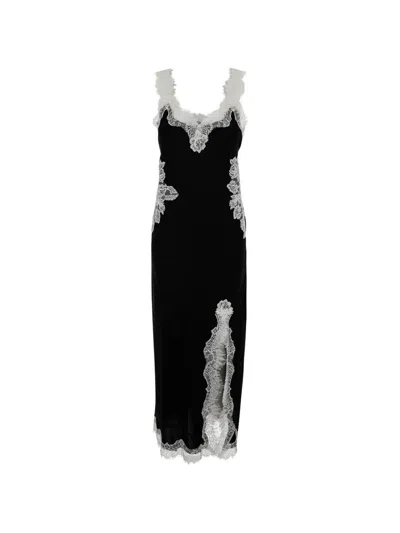 Gold Hawk Harper Lace-trim Silk Maxi Dress In Black