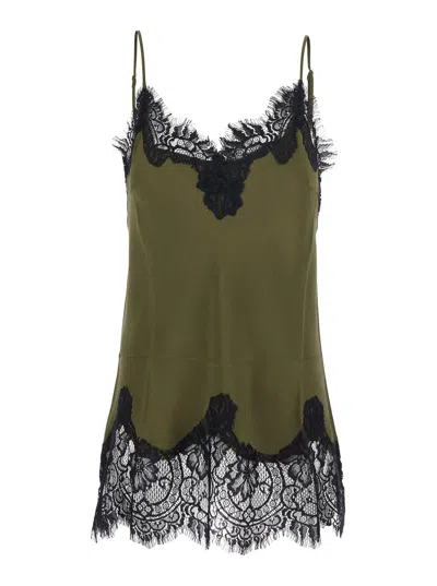 Gold Hawk Lace Mini Top With Adjustable Spaghetti Straps In Green
