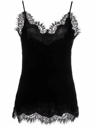 Gold Hawk Lace-trim Sleeveless Top In Black