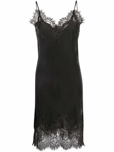 Gold Hawk Grey Lace-trim Velvet Slip Dress