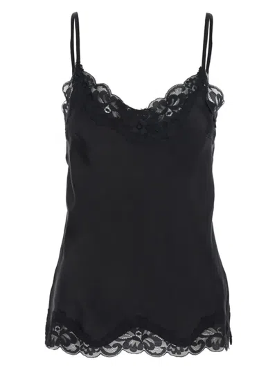 Gold Hawk Lace-trimmed Silk Top In Black