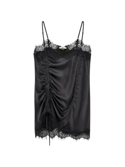 Gold Hawk Lace-trim Ruched Camisole Top In Black