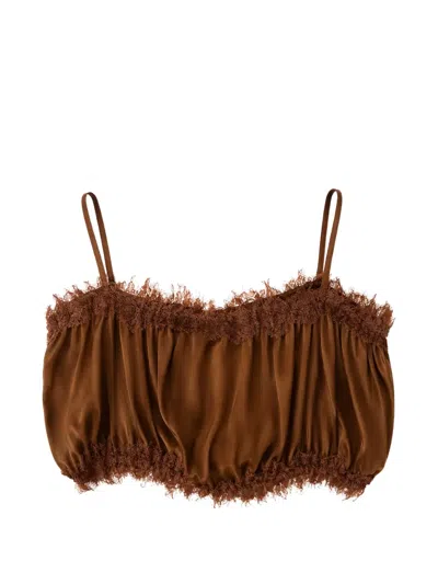 Gold Hawk Lace-trim Ruffled Camisole Top In Brown
