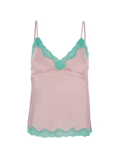 Gold Hawk Lace-trim Silk Top In Pink