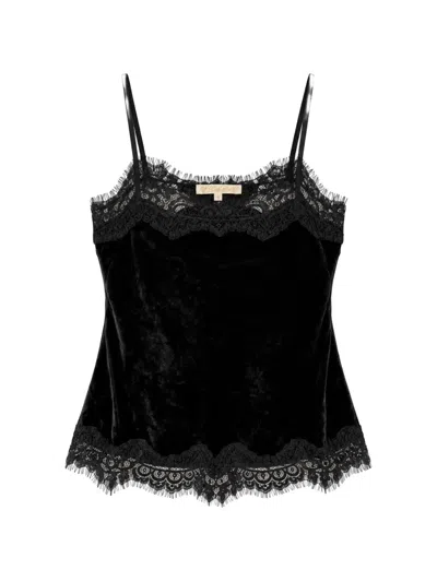 Gold Hawk Lace-trim Velvet Camisole In Black