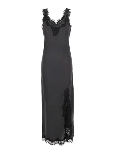 Gold Hawk Lace-trimmed Silk Dress In Gray