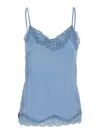 Gold Hawk Light Blue Sleeveless Top With Adjustable Spaghetti Straps And Floral Emellishment In Silk Woman