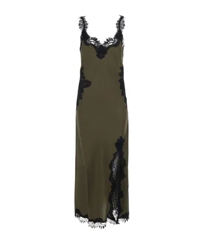 Gold Hawk Long Dress With Spaghetti Straps In Green