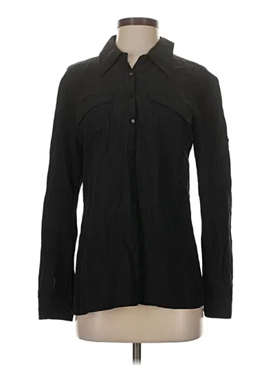Pre-owned Gold Hawk Long Sleeve Silk Top Black Collared Neckline Tops