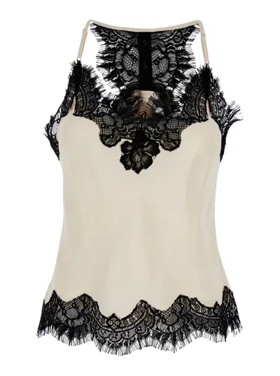 GOLD HAWK LUCY WHITE CAMIE TOP WITH LACE TRIM AND RACERBACK IN SILK WOMAN