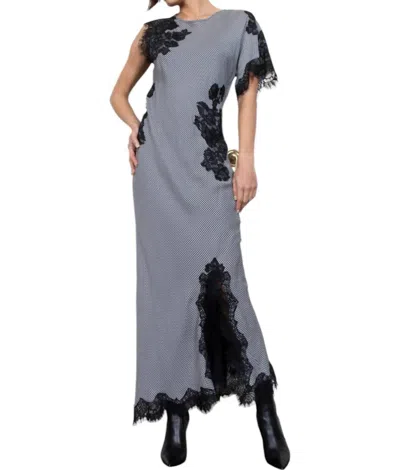 Gold Hawk Luna Houndstooth Bias Long Dress In Camile Houndstooth Print In Multi