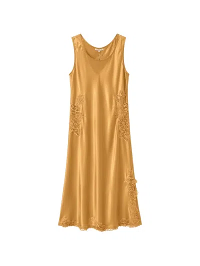 Gold Hawk Luna Lace-trimmed Satin Dress In Gold