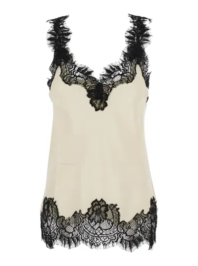 GOLD HAWK 'MEGAN' WHITE SLEEVELESS TOP WITH LACE DETAILS IN SILK WOMAN