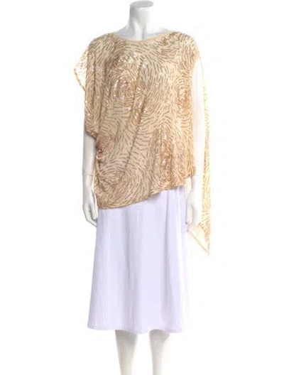 Pre-owned Gold Hawk Printed Bateau Neckline Tunic In Neutral