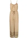 Gold Hawk Printed Silk Jumpsuit