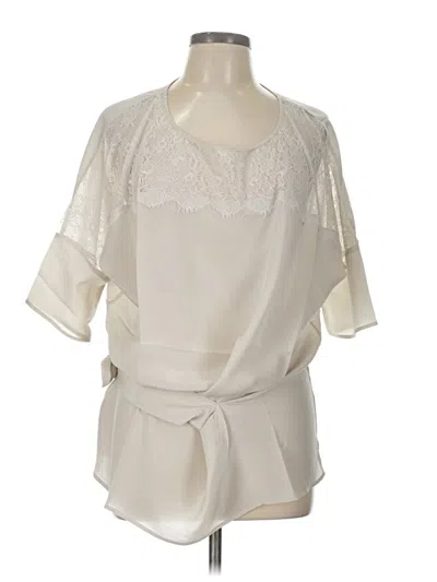 Pre-owned Gold Hawk Short Sleeve Silk Top Ivory V Neck Tops In White