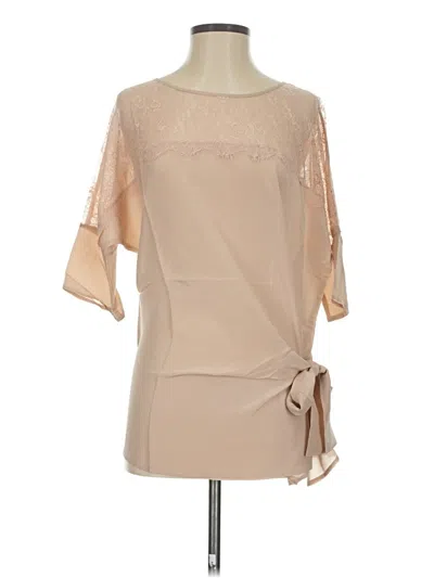 Pre-owned Gold Hawk Short Sleeve Silk Top Tan One Shoulder Neckline Tops In Brown