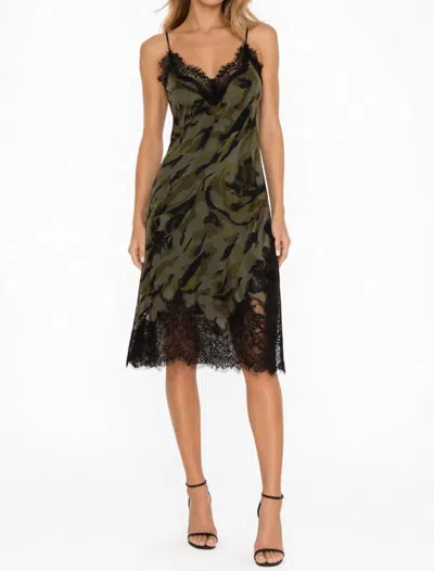Gold Hawk Silk Coco Slip Dress In Camo In Green