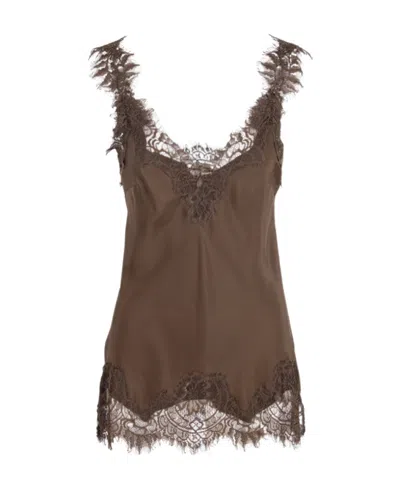 Gold Hawk Silk Halter Vest In Brown