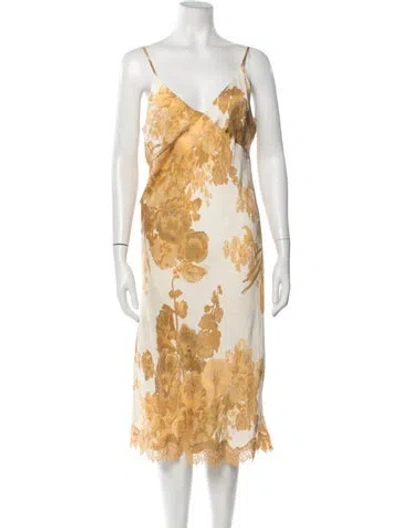 Pre-owned Gold Hawk Silk Midi Length Dress In Multicolor