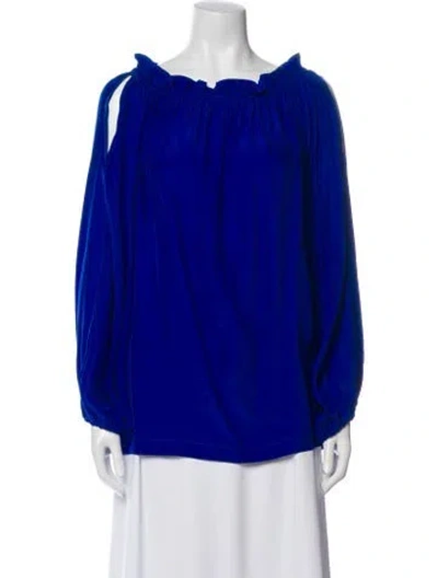 Pre-owned Gold Hawk Silk Off-the-shoulder Blouse W/ Tags In Blue